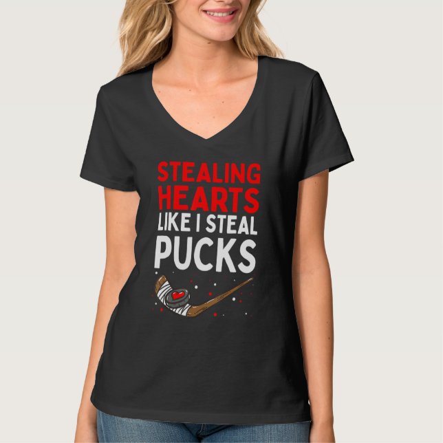 Stealing Heart Like I Steal Pucks Valentines Day H T-Shirt (Front)