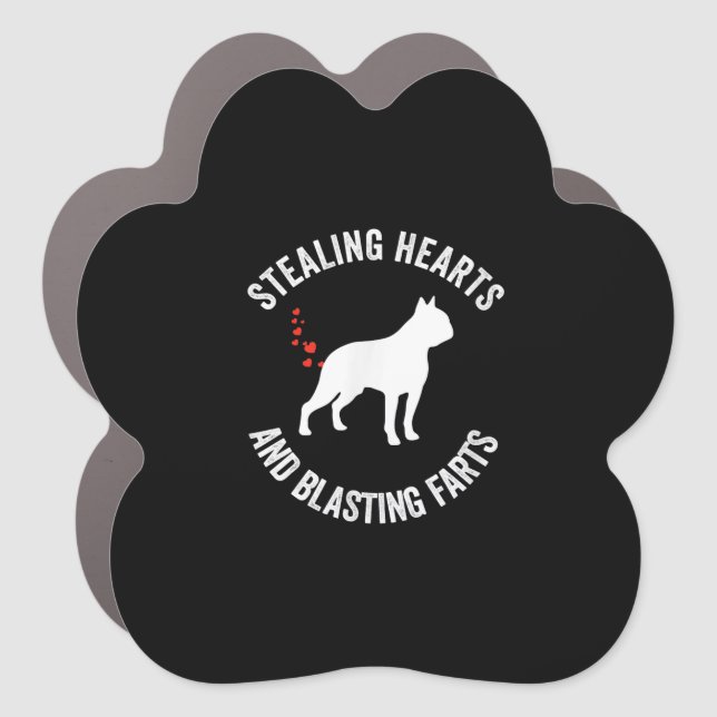 Stealing Hearts And Blasting Farts Boston Terrier Car Magnet (Front)