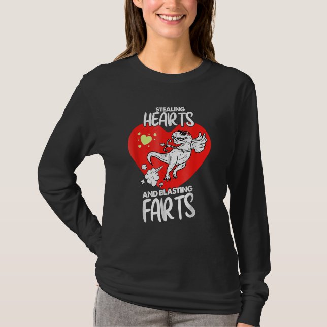 Stealing Hearts And Blasting Farts Dino Cupid Vale T-Shirt (Front)