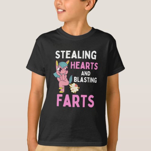 Stealing Hearts And Blasting Farts Kids Unicorn T_Shirt