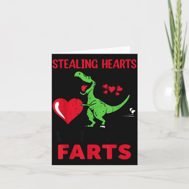 Stealing Hearts And Blasting Farts T Rex Cute Todd Card (Front)