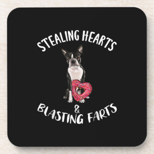 Stealing Hearts Blasting Farts Boston Terrier Beverage Coaster