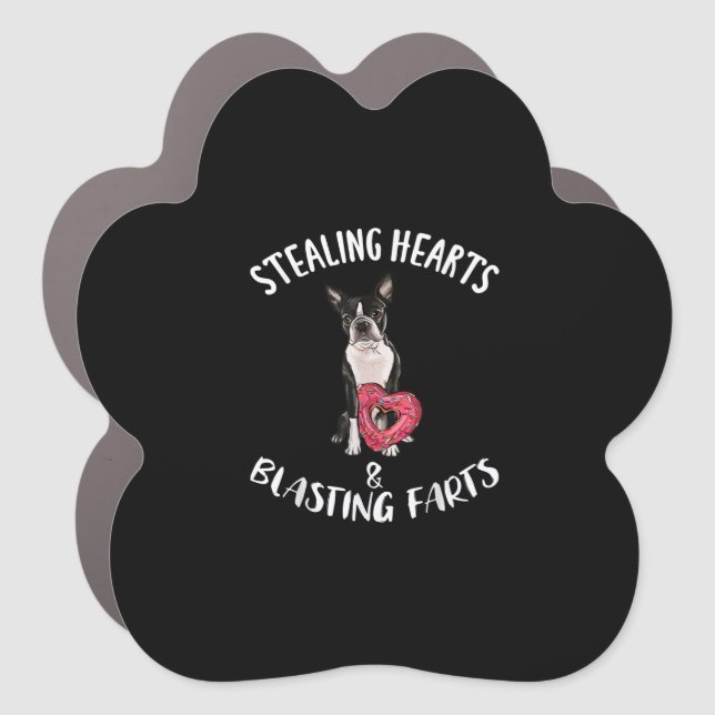 Stealing Hearts Blasting Farts Boston Terrier Car Magnet (Front)