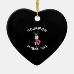 Stealing Hearts Blasting Farts Boston Terrier Ceramic Ornament
