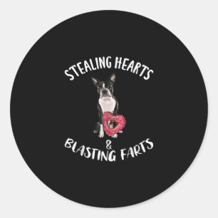 Stealing Hearts Blasting Farts Boston Terrier Classic Round Sticker