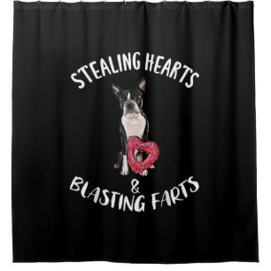 Stealing Hearts Blasting Farts Boston Terrier Shower Curtain