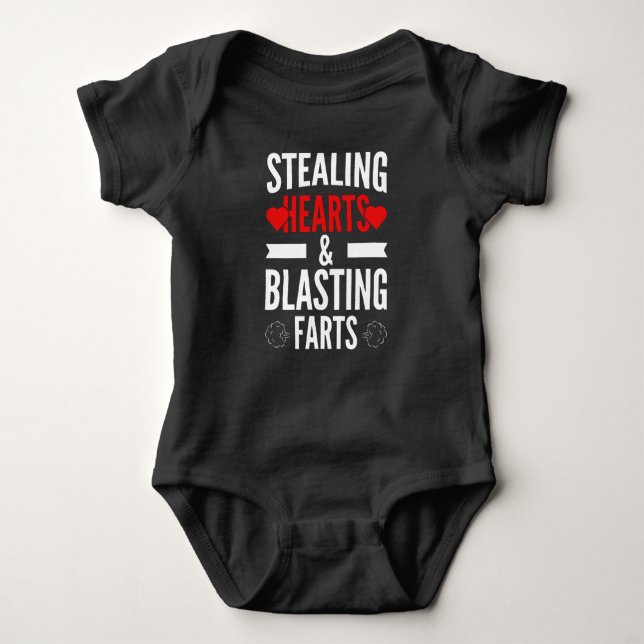 Stealing Hearts & Blasting Farts Design Baby Bodysuit (Front)