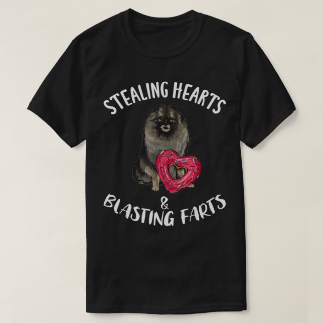 Stealing Hearts Blasting Farts Keeshond Valentines T-Shirt (Design Front)