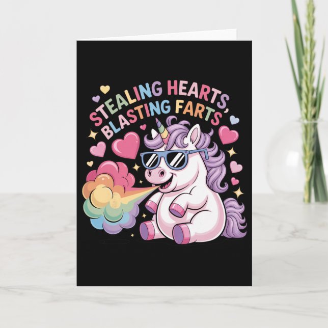 Stealing Hearts Blasting Farts Unicorn Valentine _ Card (Front)
