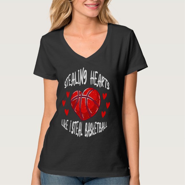 Stealing Hearts Like I Steal Basketball Valentines T-Shirt (Front)