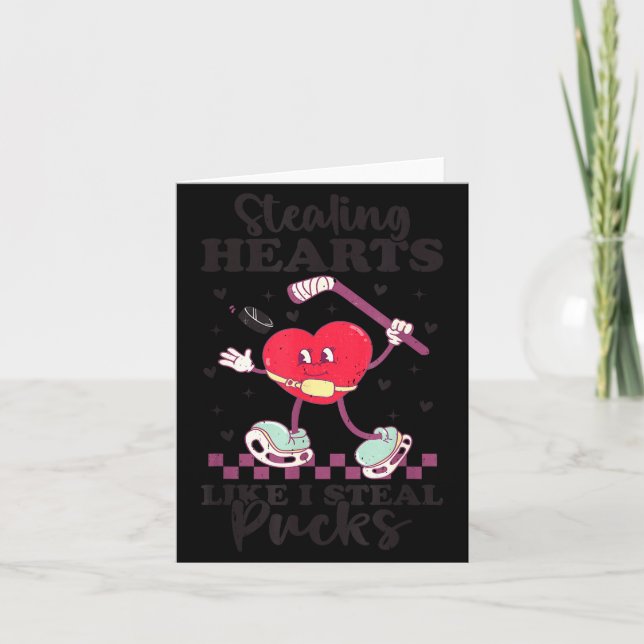 Stealing Hearts Like I Steal Pucks Funny Valentine Card (Front)