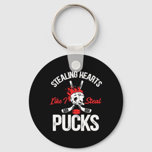 Stealing Hearts Like I Steal Pucks Ice Hockey Vale Keychain