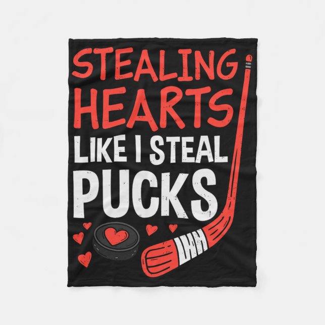 Stealing Hearts Stealing Pucks Hockey Valentines D Fleece Blanket (Front)