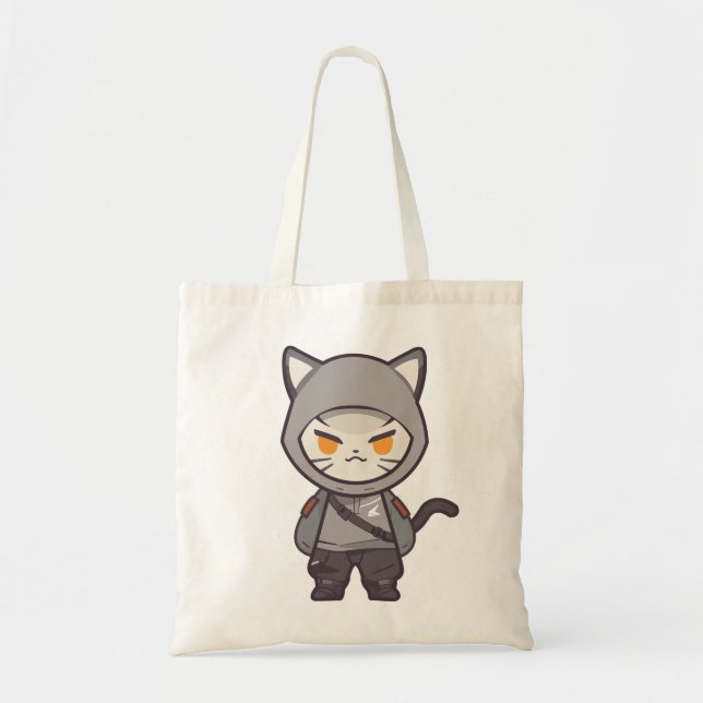 Stealth & Style: Modern Ninja Cat Tote Bag (Front)