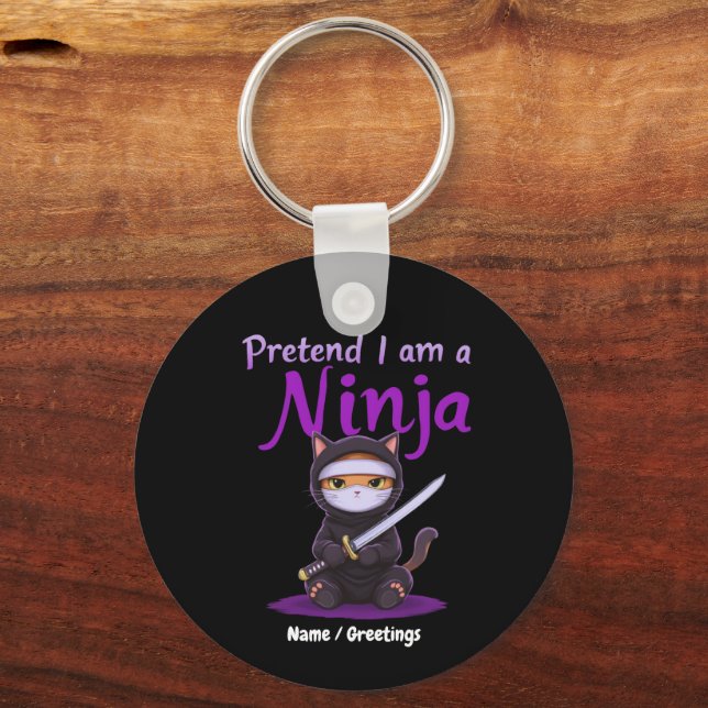 Stealthy Ninja Cat Masked Kitty Warrior Pun Keychain (Front)