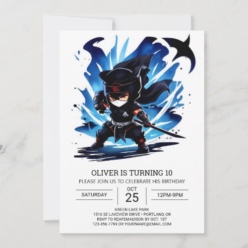 Stealthy Ninja Sword Birthday Invitation