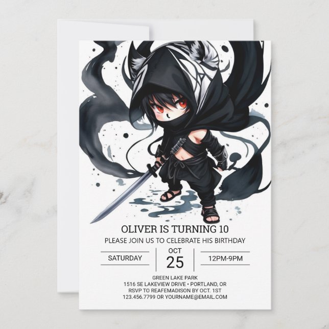 Stealthy Ninja Sword Birthday Invitation (Front)