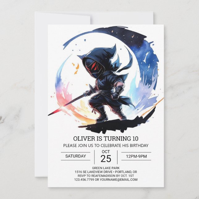 Stealthy Ninja Sword Kids' Birthday Invitation (Front)