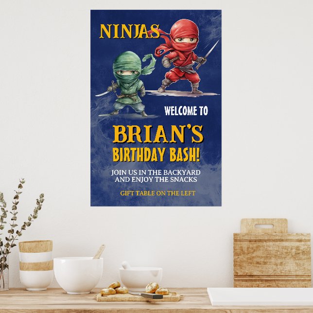 Stealthy Ninja Warrior Birthday Party Poster (Kitchen)
