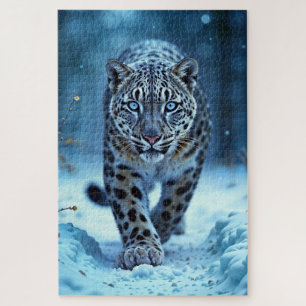 Stealthy winter feline glowing eyes frozen world jigsaw puzzle