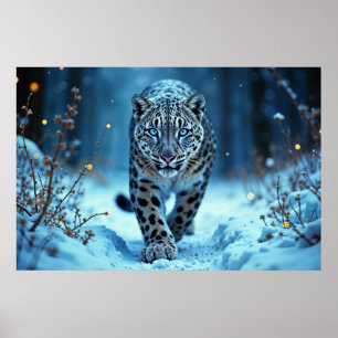 Stealthy winter feline glowing eyes frozen world poster