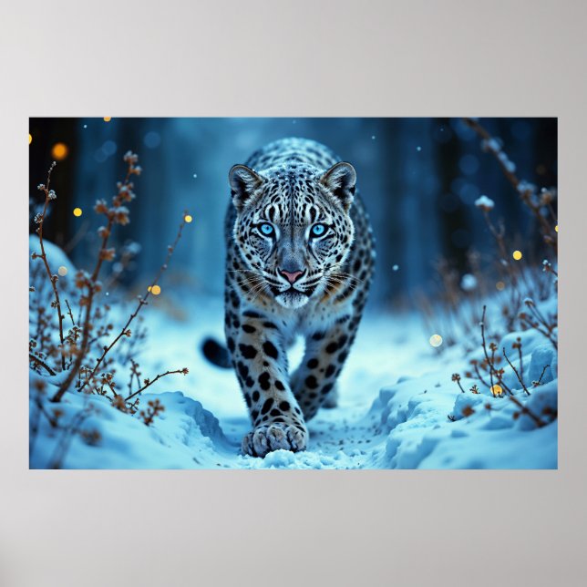 Stealthy winter feline glowing eyes frozen world poster (Front)