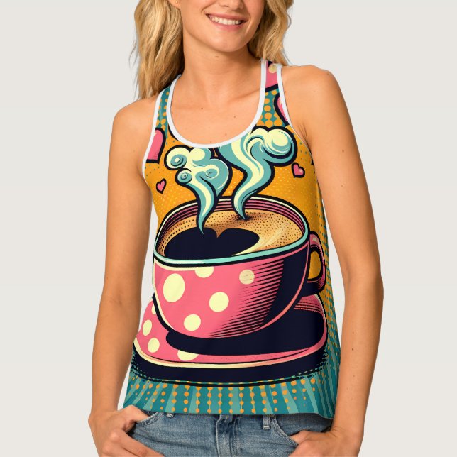 Steam And Hearts Cup Of Coffee Tank Top (Front)