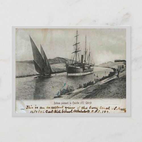 Steam and sail in the Suez Canal Postcard