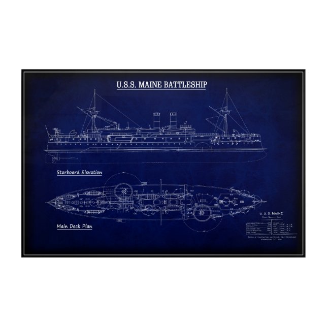Steam Battleship USS MAINE Blueprint 1894 Acrylic Print (Front)