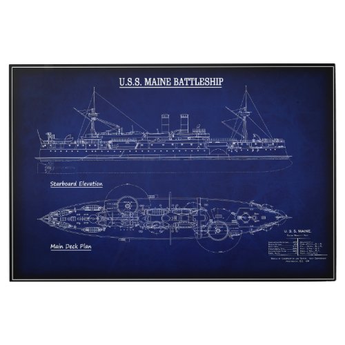 Steam Battleship USS MAINE Blueprint 1894 Metal Print