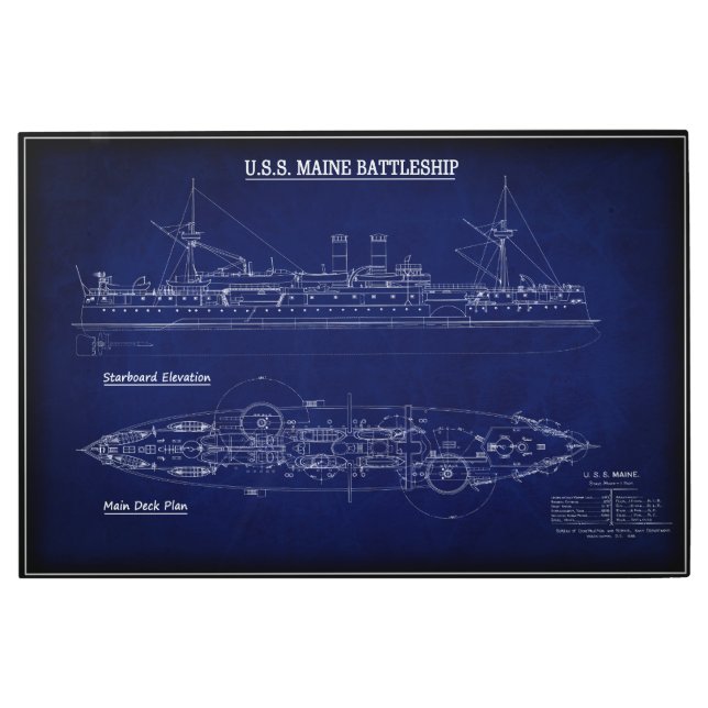 Steam Battleship USS MAINE Blueprint 1894 Metal Print (Front)