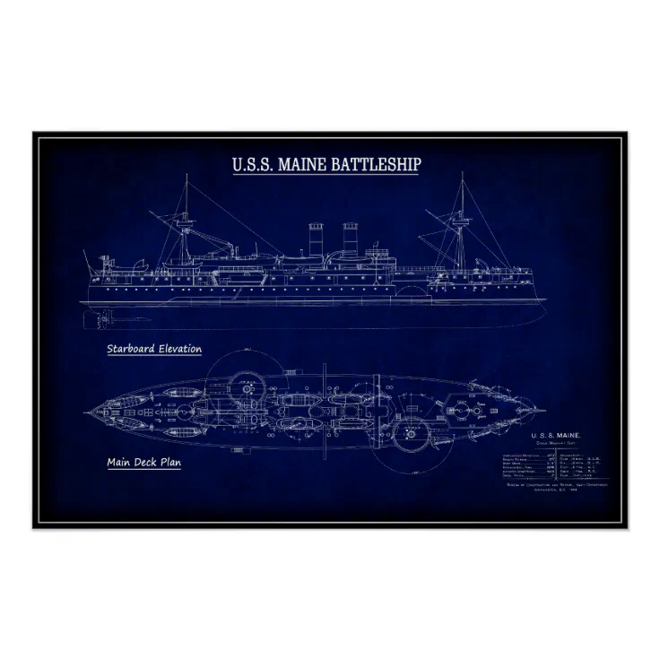 Steam Battleship USS MAINE Blueprint 1894 Poster | Zazzle