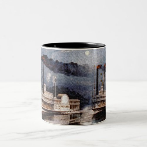 Steam Boat Racing on Mississippi River Two_Tone Coffee Mug