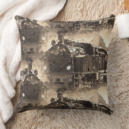 Steam Dreams _ Railway Engine Throw Pillow