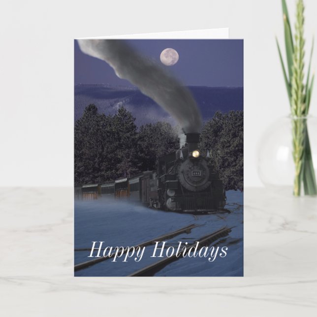 Steam Engine 481 on Christmas Night Holiday Card (Front)