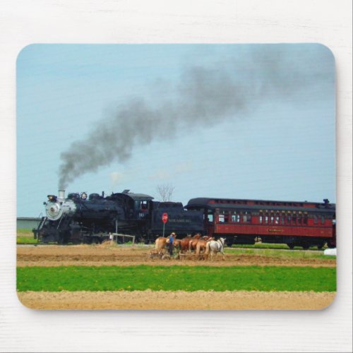 Steam Engine and Amish Farmer Mouse Pad