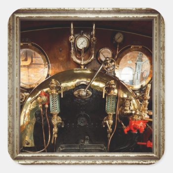 Steam Engine Cab Square Sticker by LeFlange at Zazzle