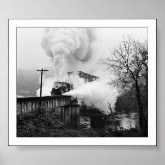 Steam Engine Coming Across A Bridge Poster