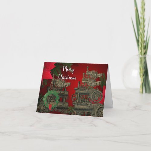 STEAM ENGINE FARM TRACTOR TRACTION ENGINE 1889 HOLIDAY CARD