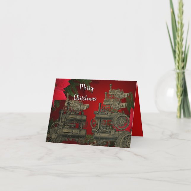 STEAM ENGINE FARM TRACTOR TRACTION ENGINE 1889 HOLIDAY CARD (Front)