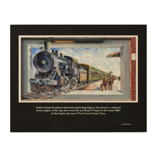 Steam Engine Iron Horse Historic Mural Texas Wood Wood Wall Art