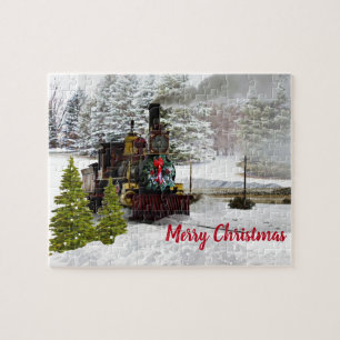 Steam Engine Locomotive Christmas Jigsaw Puzzle