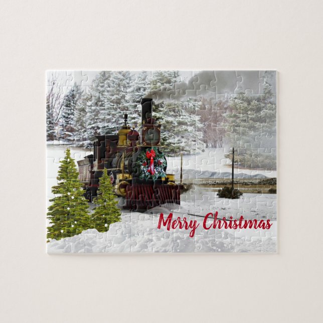 Steam Engine Locomotive Christmas Jigsaw Puzzle (Horizontal)