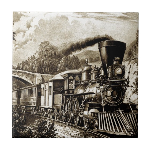 Steam engine locomotive history ceramic tile (Front)