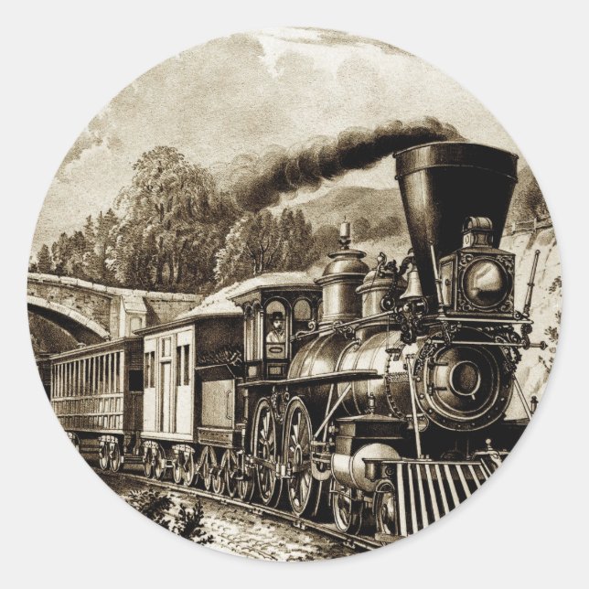 Steam engine locomotive history classic round sticker (Front)