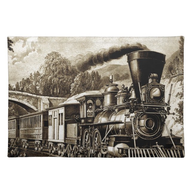 Steam engine locomotive history cloth placemat (Front)