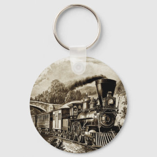 Steam engine locomotive history keychain