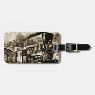 Steam engine locomotive history luggage tag