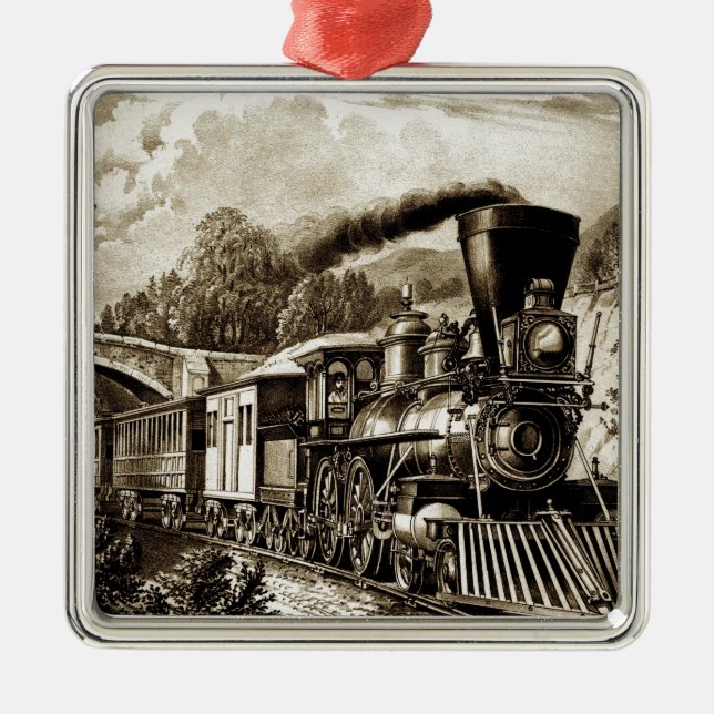 Steam engine locomotive history metal ornament (Front)