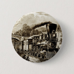 Steam engine locomotive history pinback button